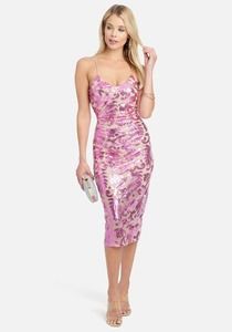 BEBE SPARKLE MESH MIDI DRESS PINK NWT